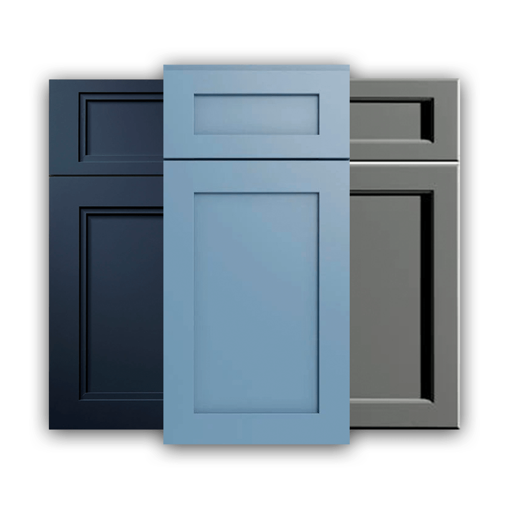 An image depicting bathroom cabinet doors painted in different trendy colors.