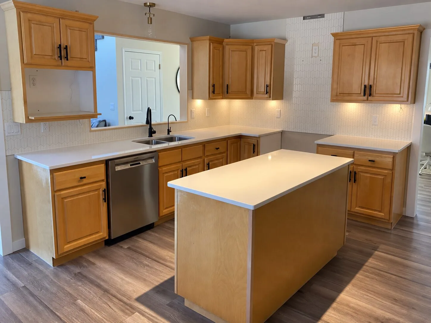 Wood cabinets before Spray-Net restyling